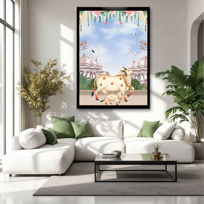 Kamdhenu Cow Pichwai Canvas Wall Painting
