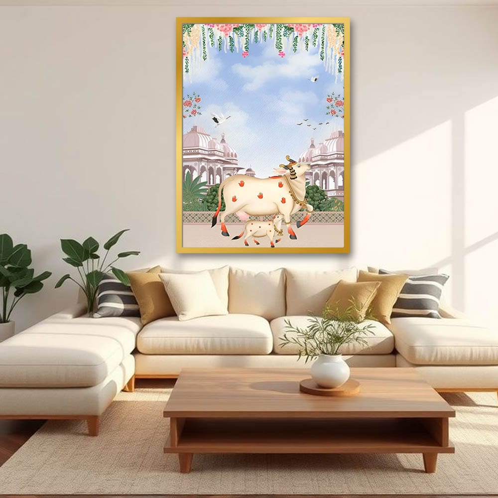 Kamdhenu Cow Pichwai Canvas Wall Painting