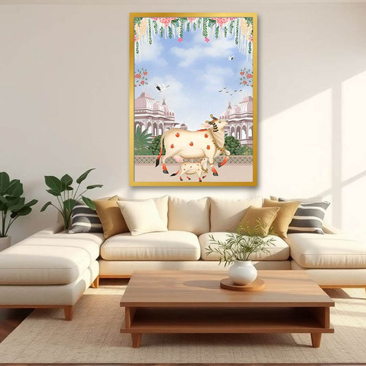 Kamdhenu Cow Pichwai Canvas Wall Painting