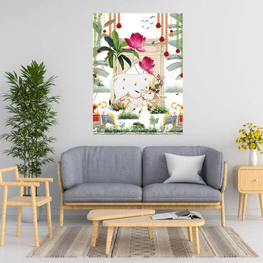 Kamdhenu Cow Pichwai Canvas Wall Painting