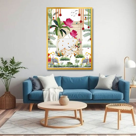 Kamdhenu Cow Pichwai Canvas Wall Painting