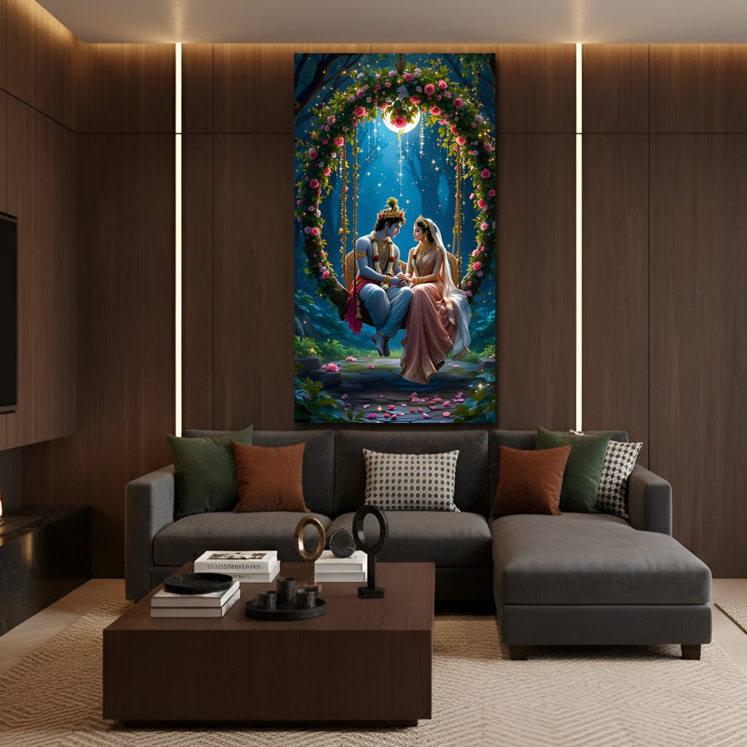 Radha Krishna on Swing Canvas Wall Art for Living Room