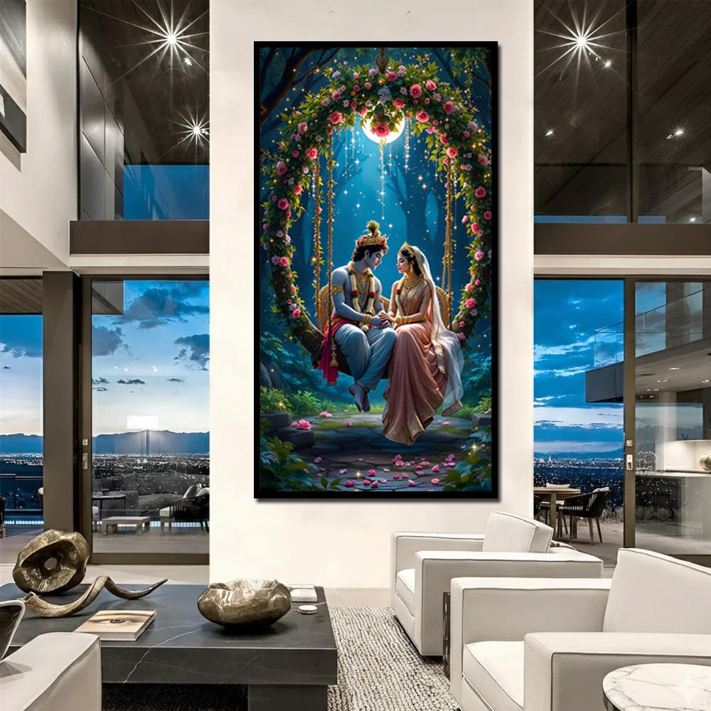 Radha Krishna on Swing Canvas Wall Art for Living Room