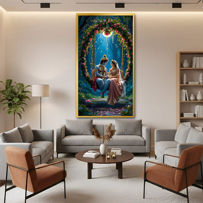 Radha Krishna on Swing Canvas Wall Art for Living Room