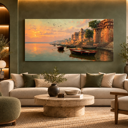 Varanasi Ghat Canvas Painting for Traditional Wall Decor