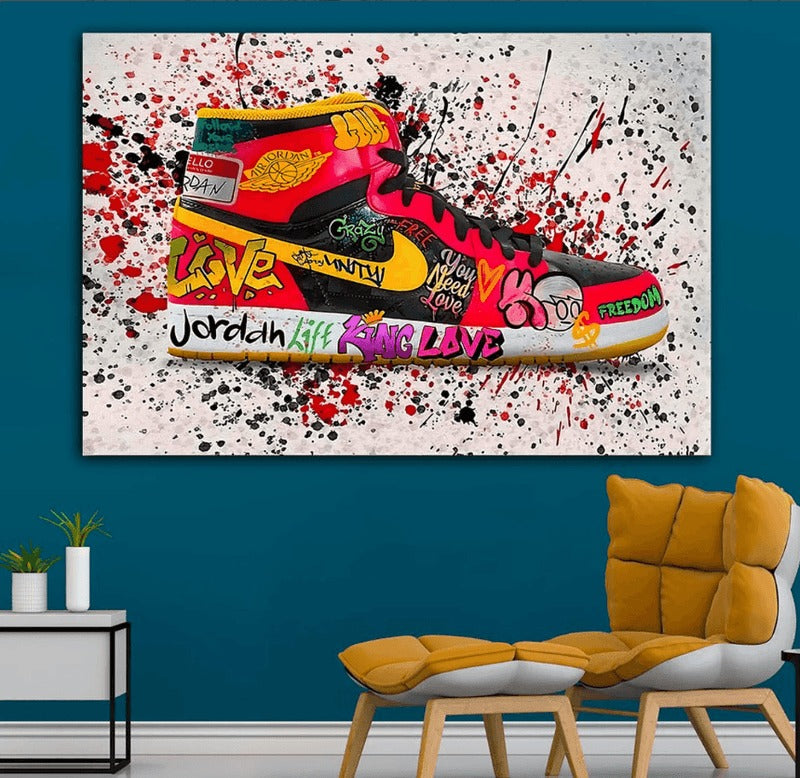 Nike Air Jordan 1 - Red Graffiti canvas wall art painting