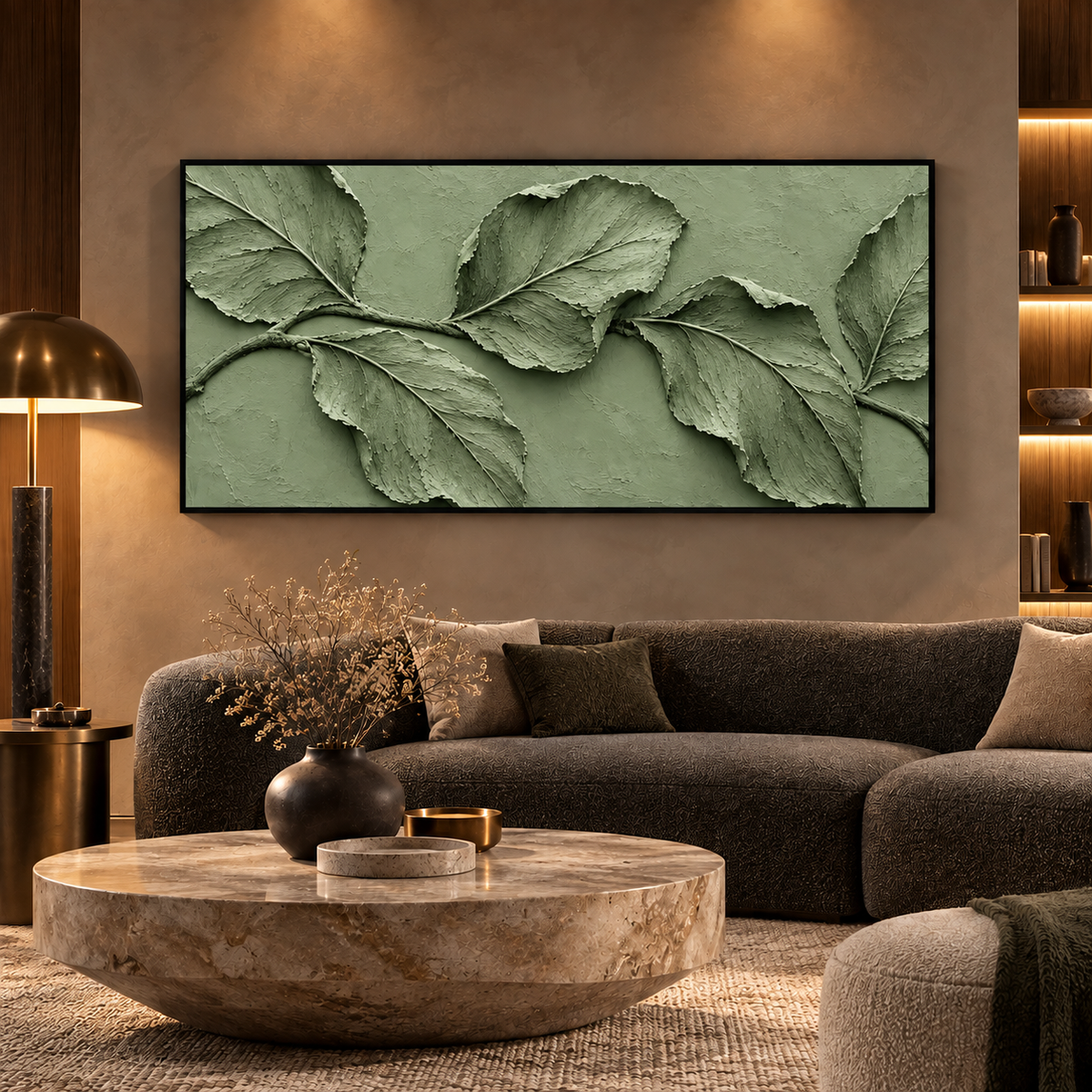 Sage Green Textured Botanical Leaf Wall Art for Modern Interiors