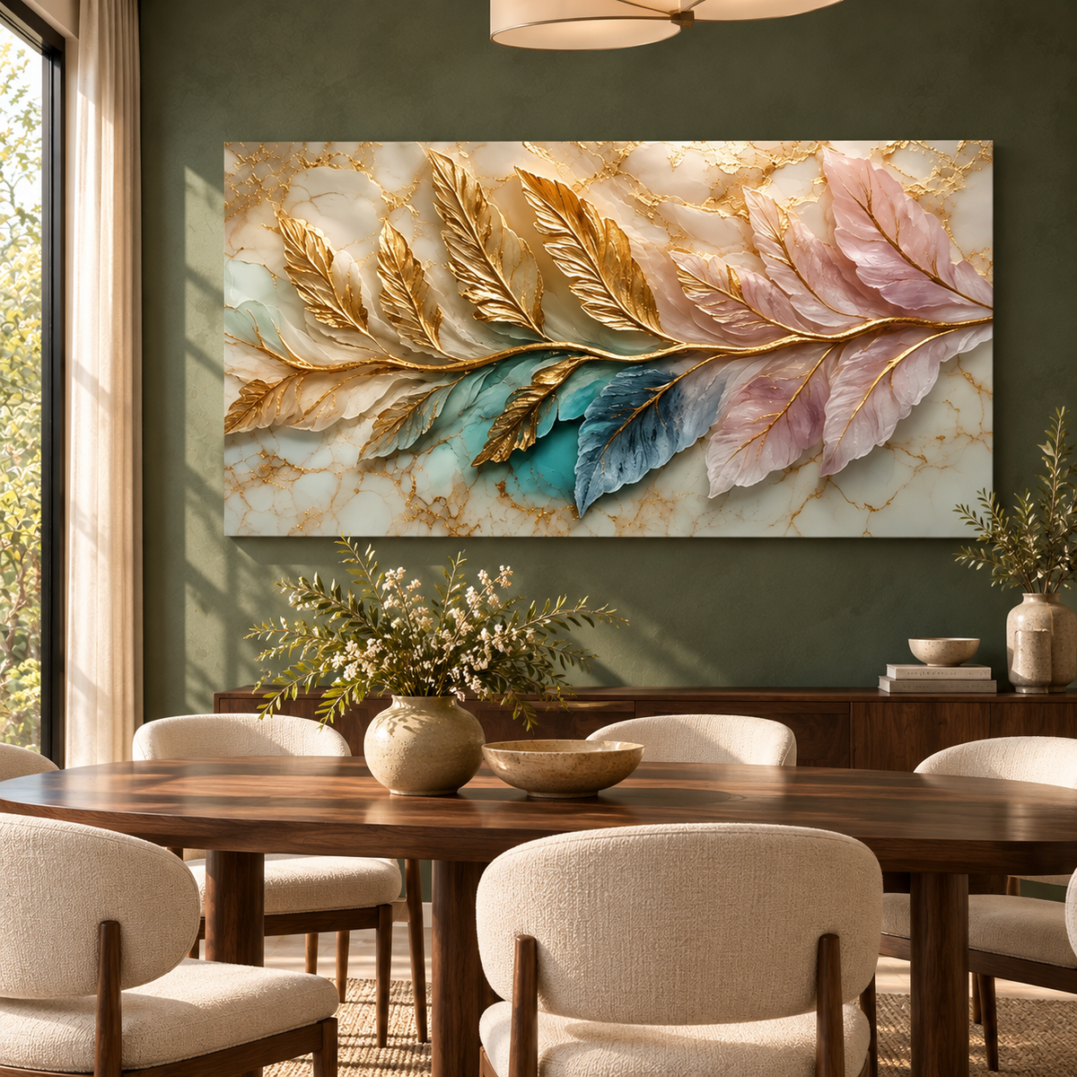 Luxury Gold Leaf Abstract Canvas Painting for Modern Home Decor