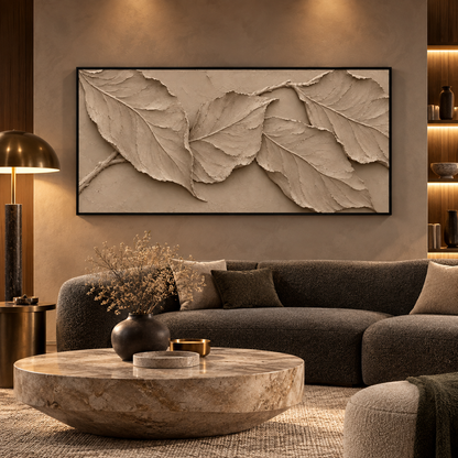 Beige Textured Leaf Relief Wall Art for Modern Luxury Interiors