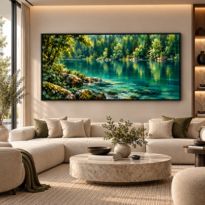 Serene Forest Lake Landscape Wall Art for Modern Living Room Decor
