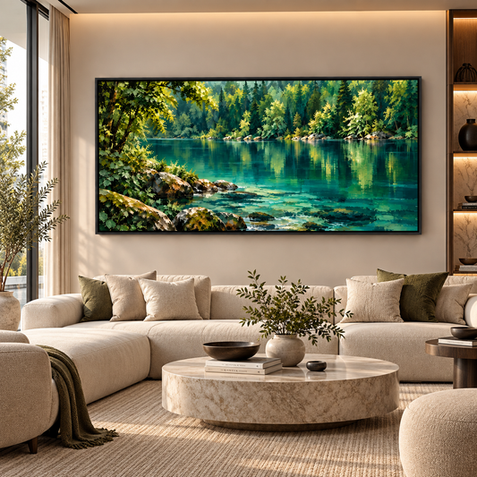 Serene Forest Lake Landscape Wall Art for Modern Living Room Decor