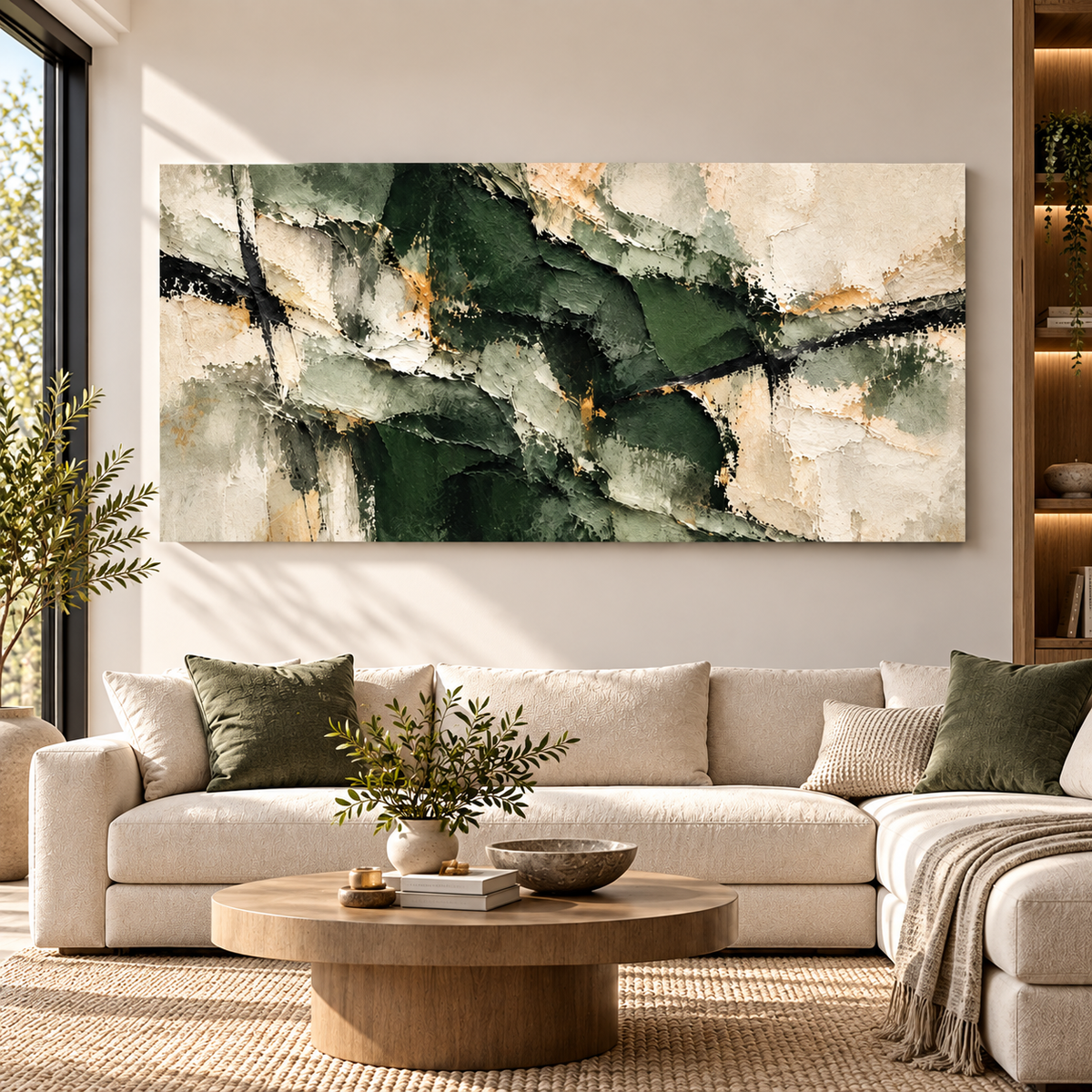 Green and Gold Abstract Textured Wall Art for Luxury Interiors