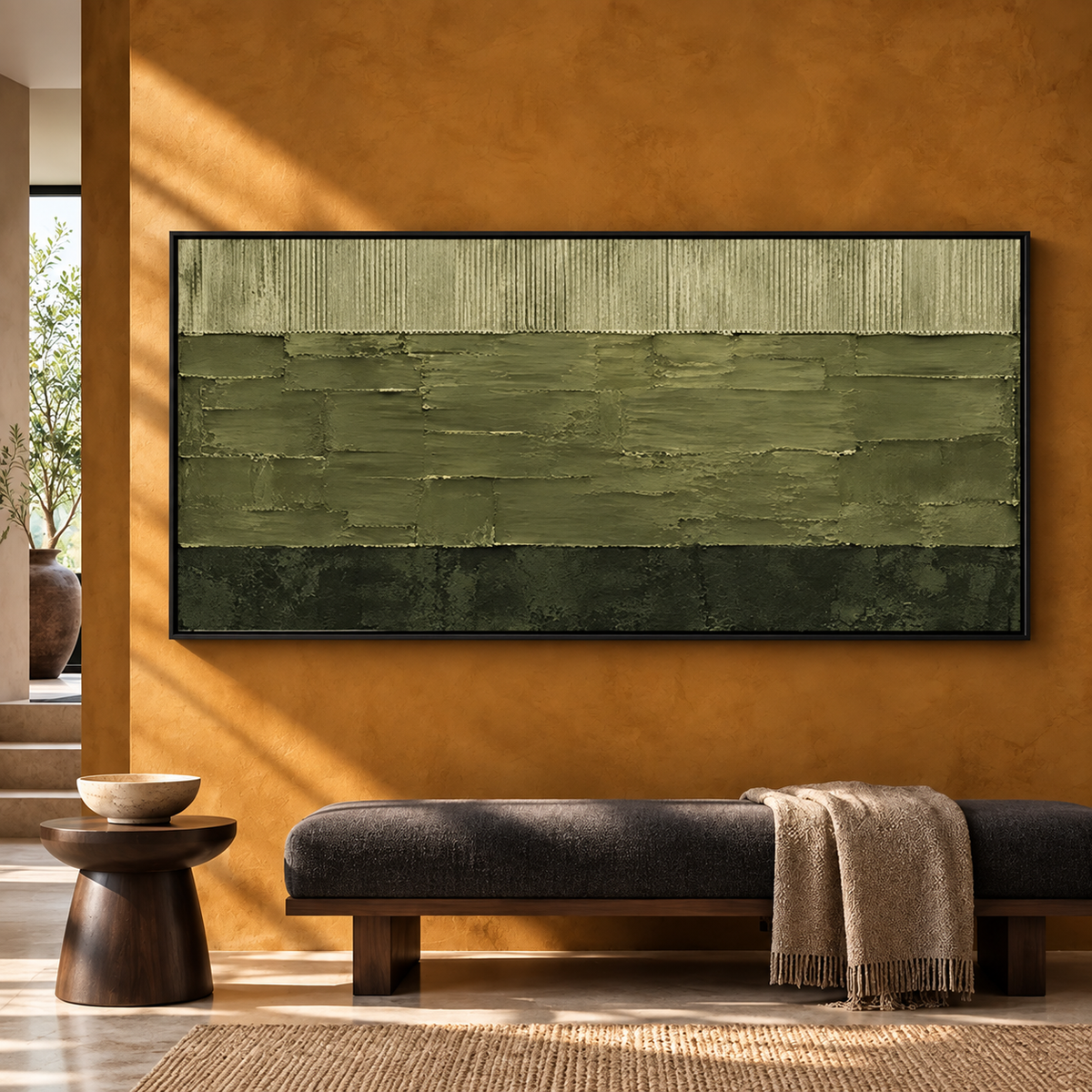 Olive Green Textured Abstract Wall Art for Modern Luxury Interiors