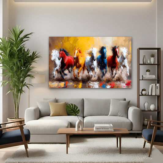 Seven Running Horses Vastu Canvas Wall Art for Home