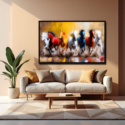 Seven Running Horses Vastu Canvas Wall Art for Home