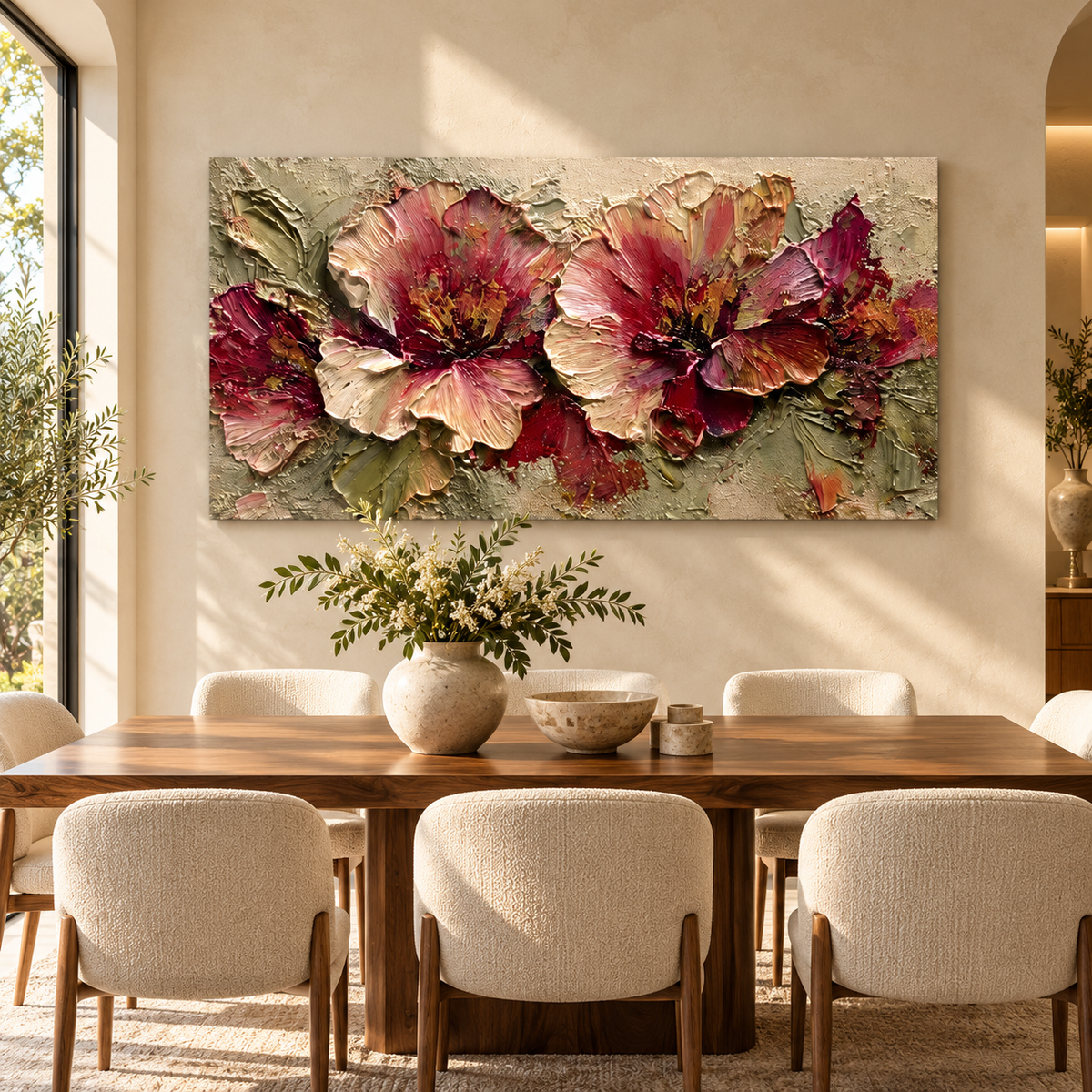 Textured Floral Canvas Painting for Elegant Home Wall Decor