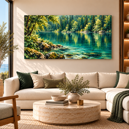 Serene Forest Lake Landscape Wall Art for Modern Living Room Decor