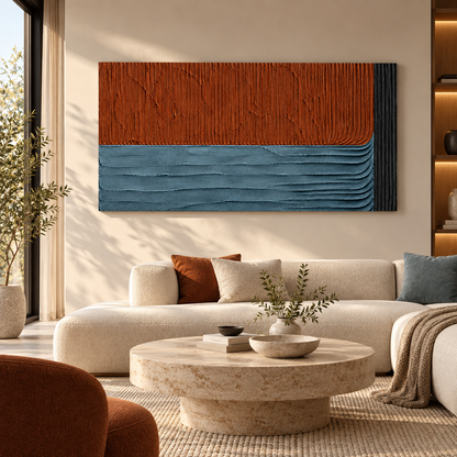 Terracotta Blue Abstract Textured Wall Art for Modern Interiors