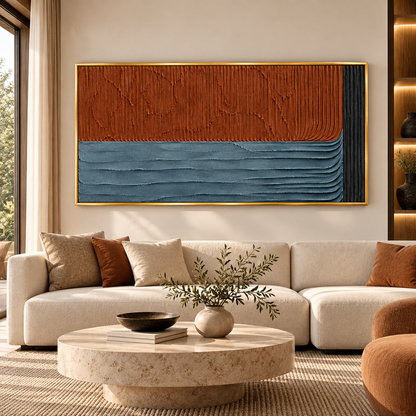 Terracotta Blue Abstract Textured Wall Art for Modern Interiors