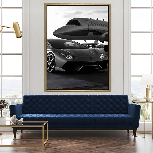 Vintage Black And White Car Canvas Wall Art Painting