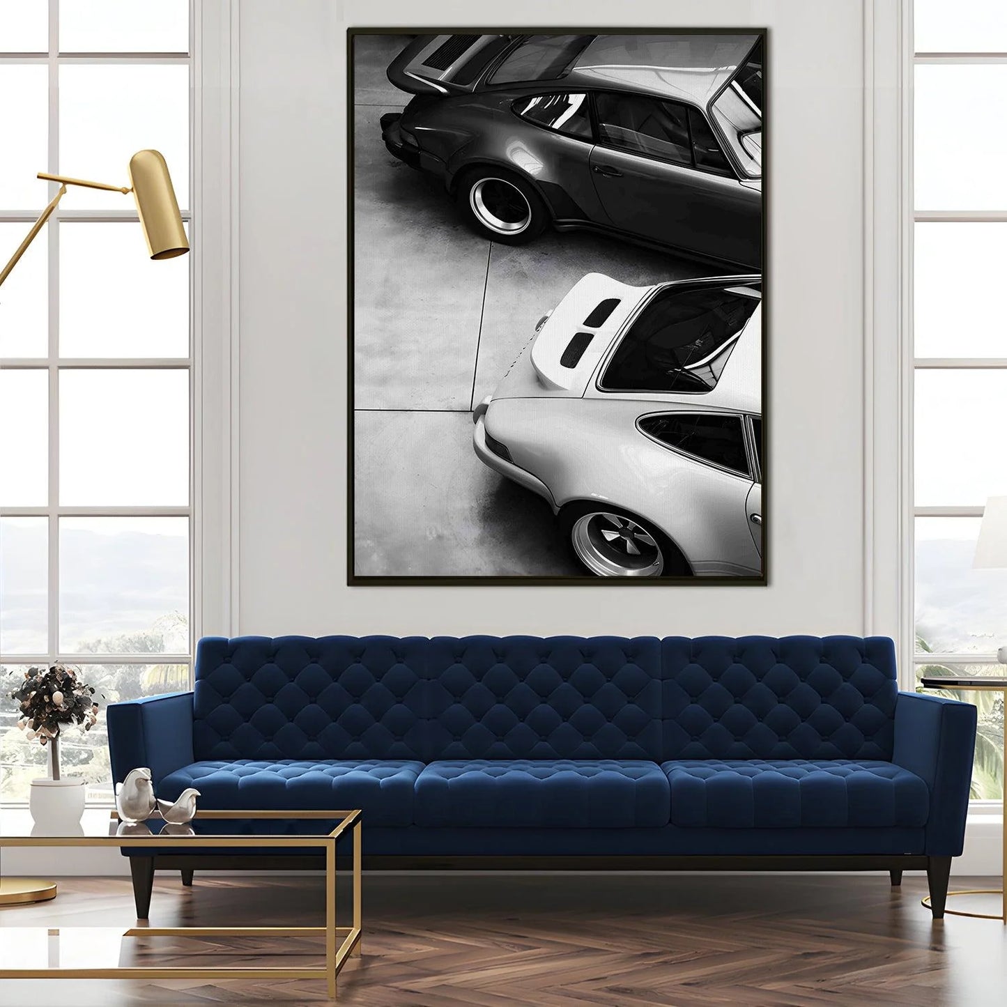Vintage Black And White Car Canvas Wall Art Painting For Bedroom And Living Room