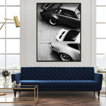 Vintage Black And White Car Canvas Wall Art Painting For Bedroom And Living Room