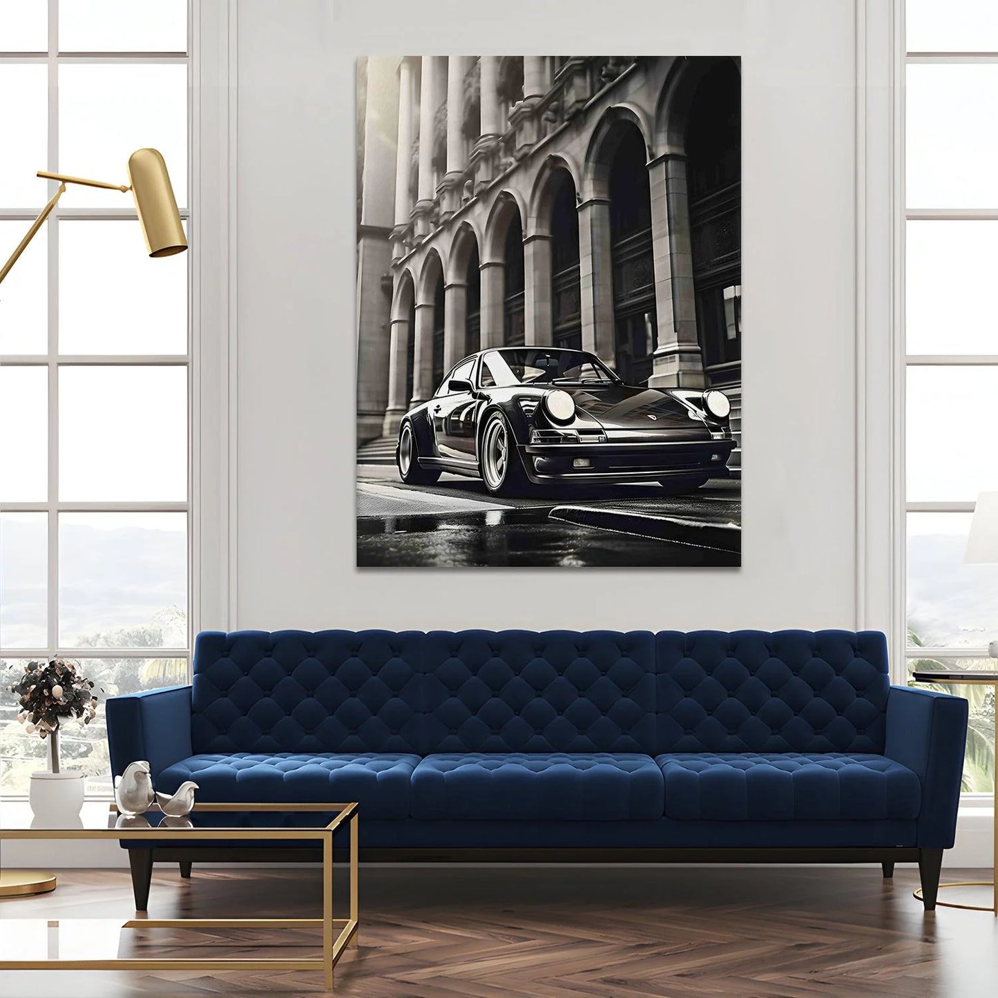 Vintage Black And White Car Canvas Wall Art Painting For Home And Hotel 