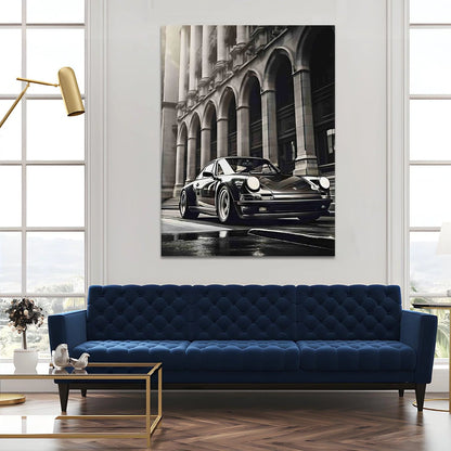 Vintage Black And White Car Canvas Wall Art Painting For Home And Hotel 