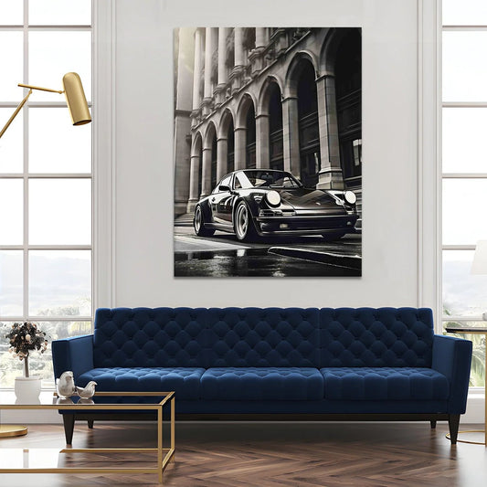 Vintage Black And White Car Canvas Wall Art Painting For Home And Hotel 