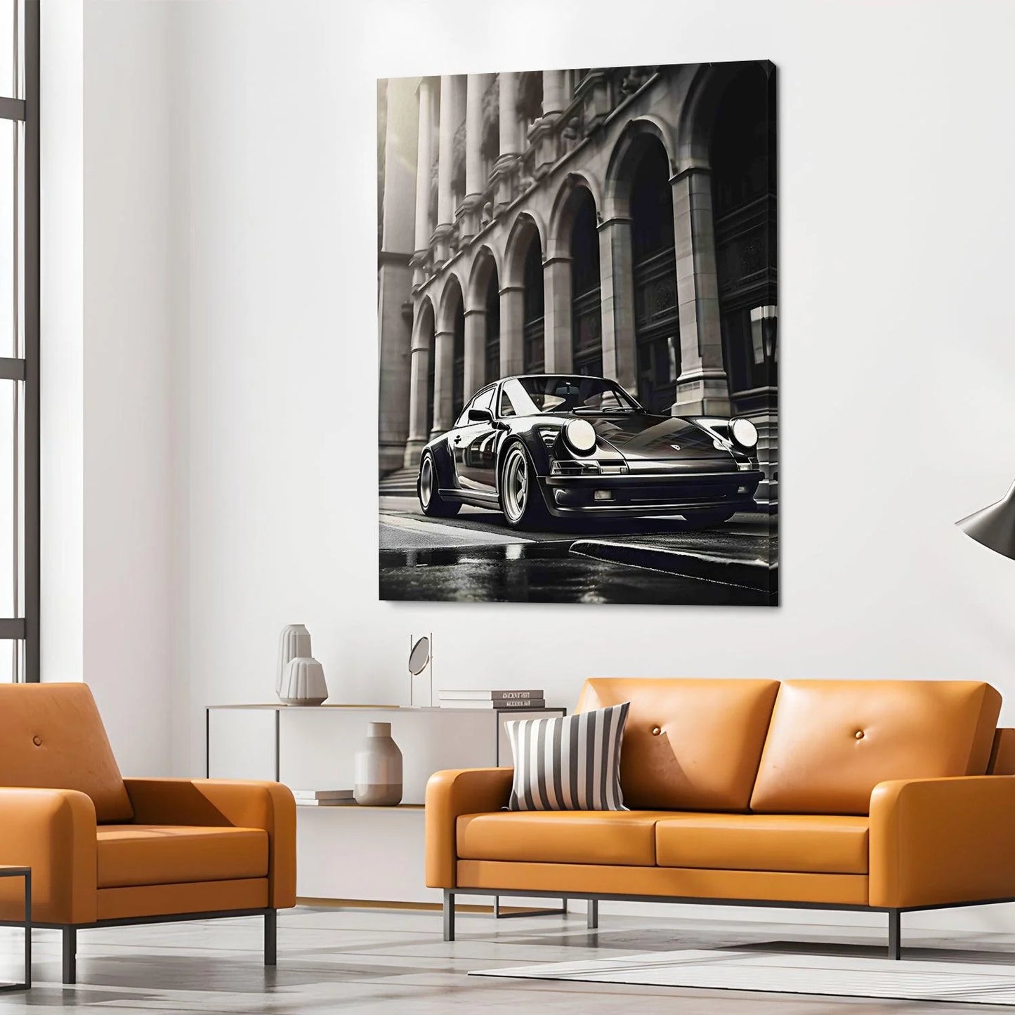 Vintage Black And White Car Canvas Wall Art Painting For Home And Hotel 