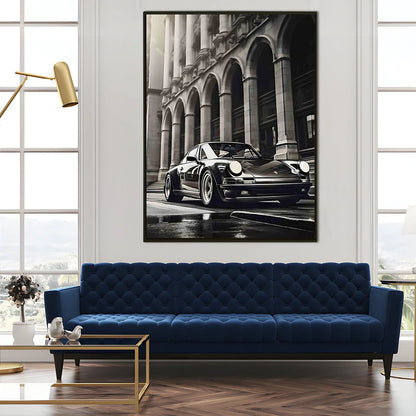 Vintage Black And White Car Canvas Wall Art Painting For Home And Hotel 