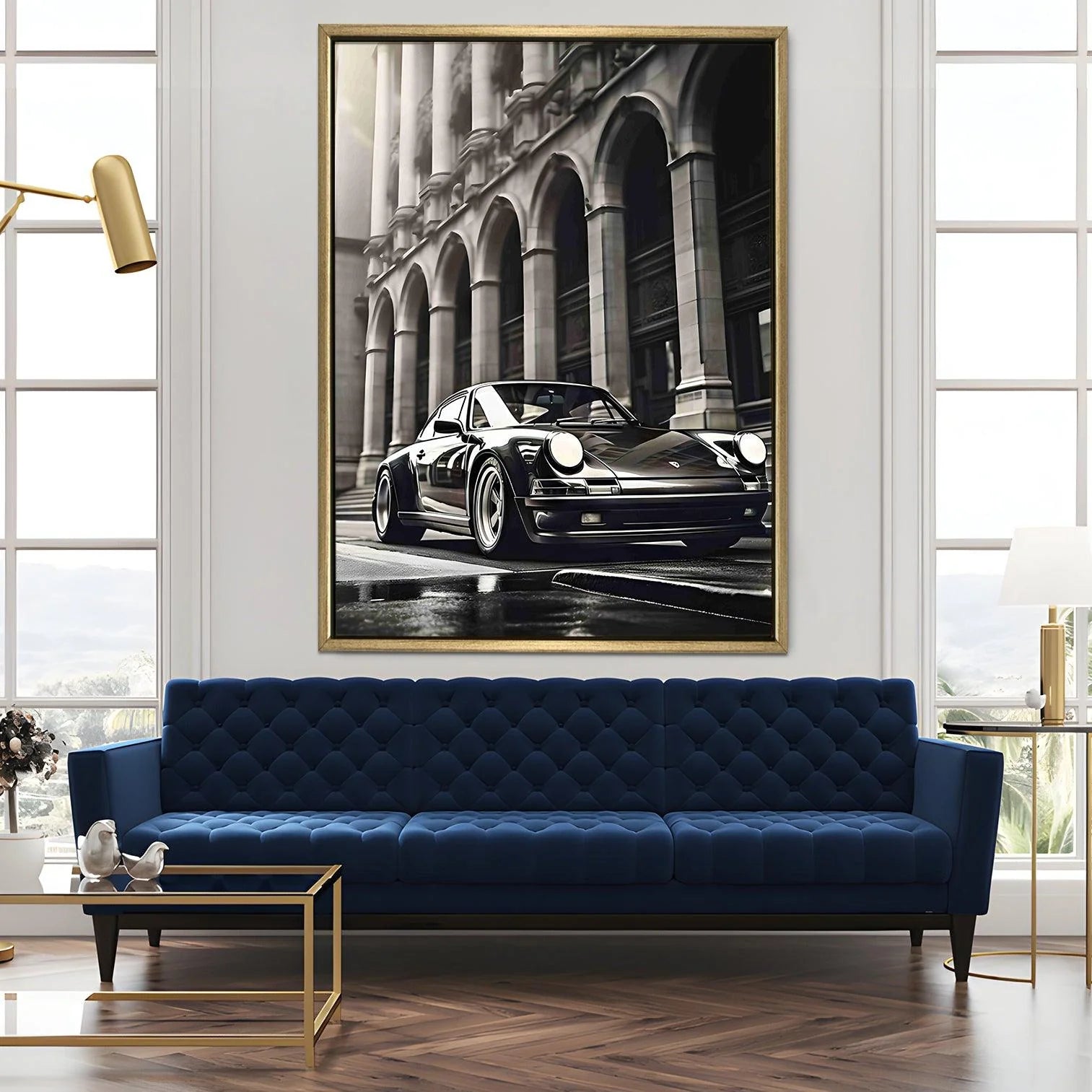 Vintage Black And White Car Canvas Wall Art Painting For Home And Hotel 