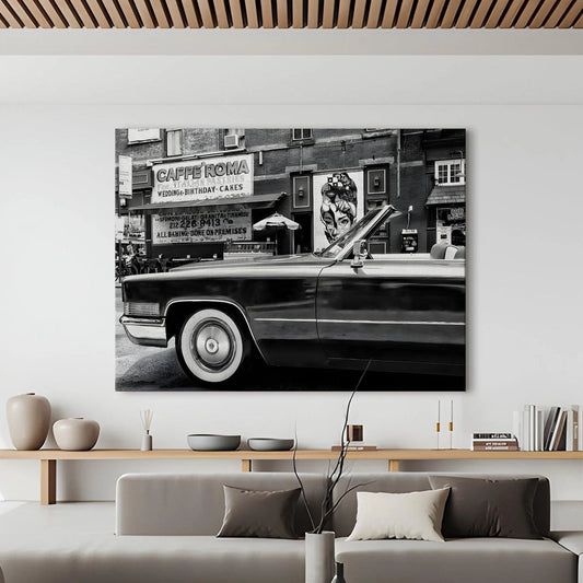 Vintage Black And White Cars Canvas Wall Art Painting 