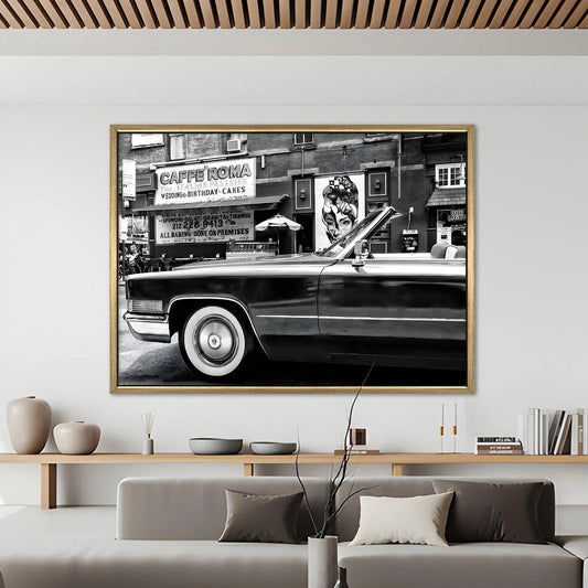 Vintage Black And White Cars Canvas Wall Art Painting 