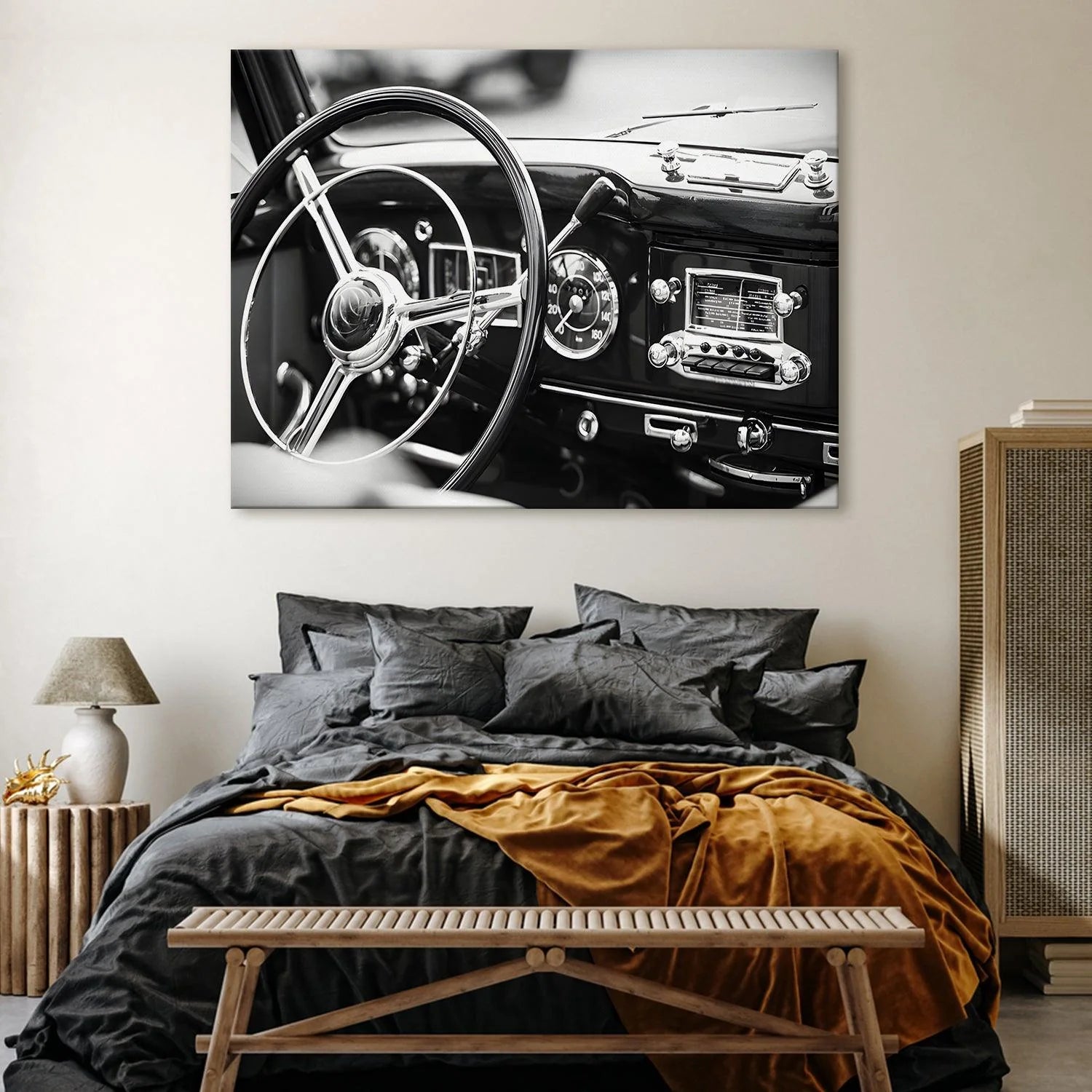 Vintage Black And White Cars Canvas Wall Art Painting For Home 