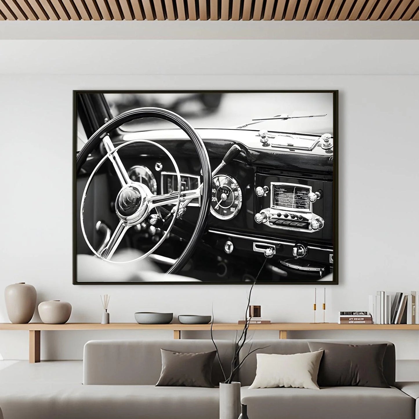 Vintage Black And White Cars Canvas Wall Art Painting For Home 