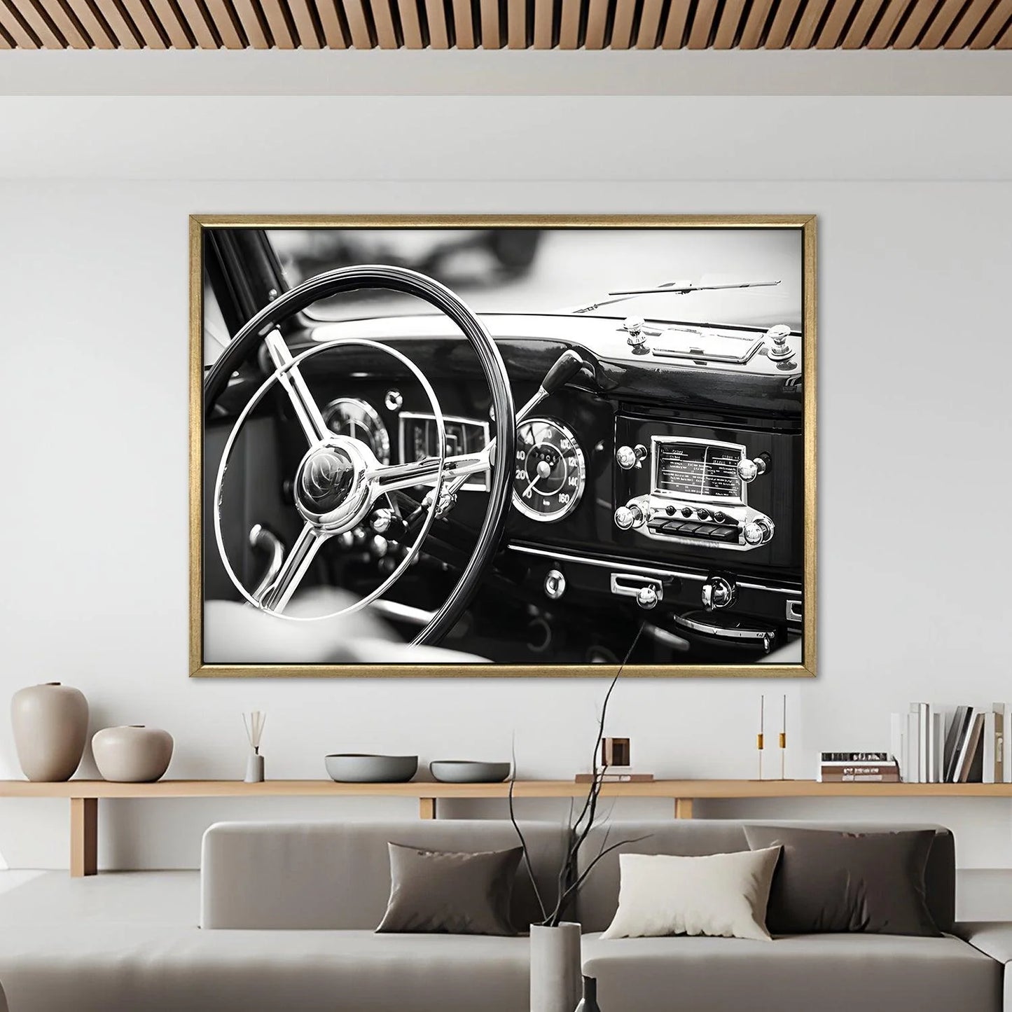 Vintage Black And White Cars Canvas Wall Art Painting For Home 
