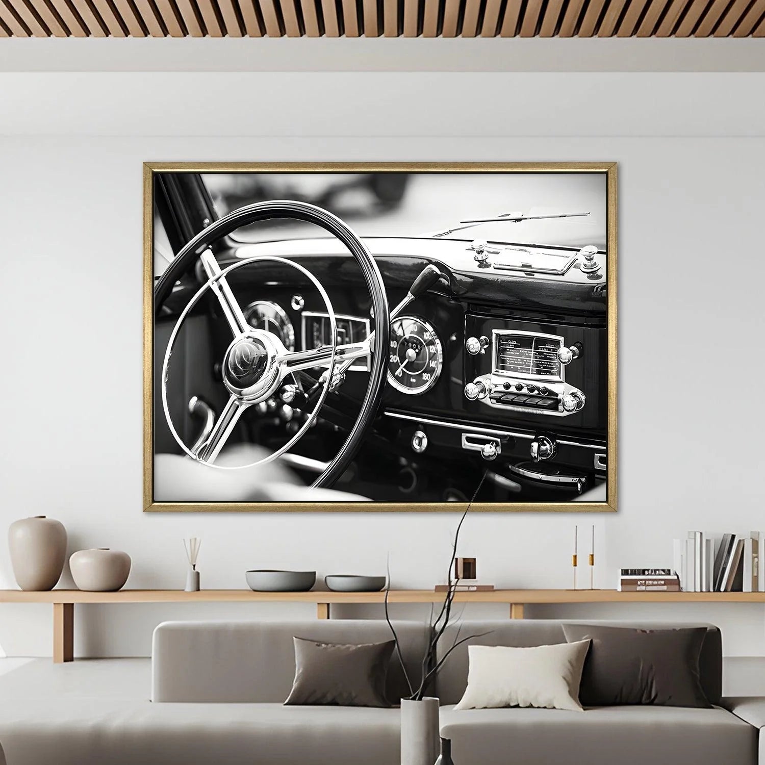 Vintage Black And White Cars Canvas Wall Art Painting For Home 