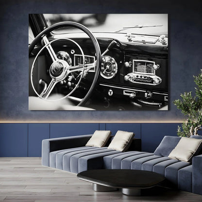 Vintage Black And White Cars Canvas Wall Art Painting For Home 