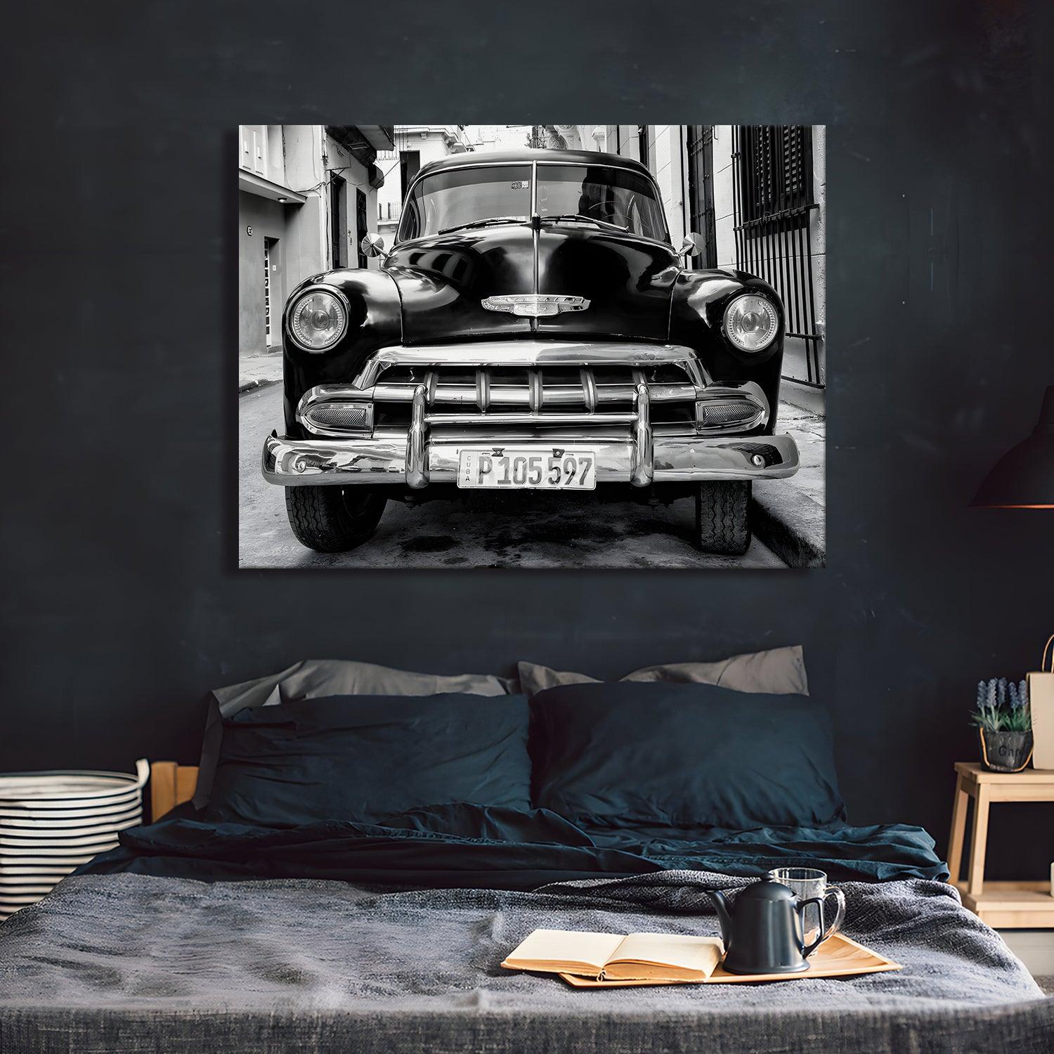 Vintage Black And White Cars Canvas Wall Art Painting For Home And Office 