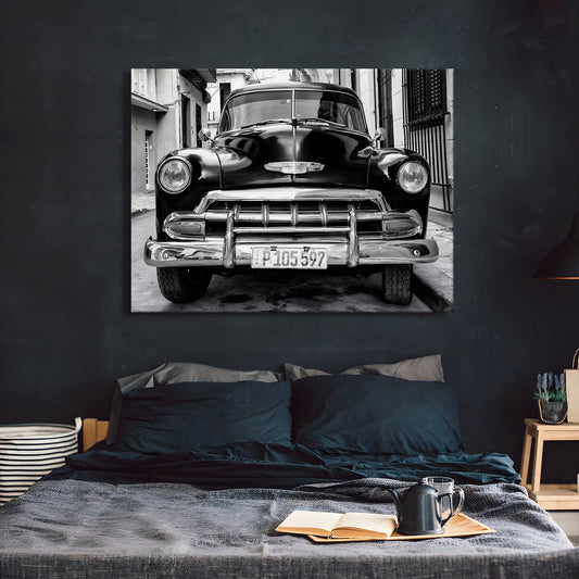 Vintage Black And White Cars Canvas Wall Art Painting For Home And Office 