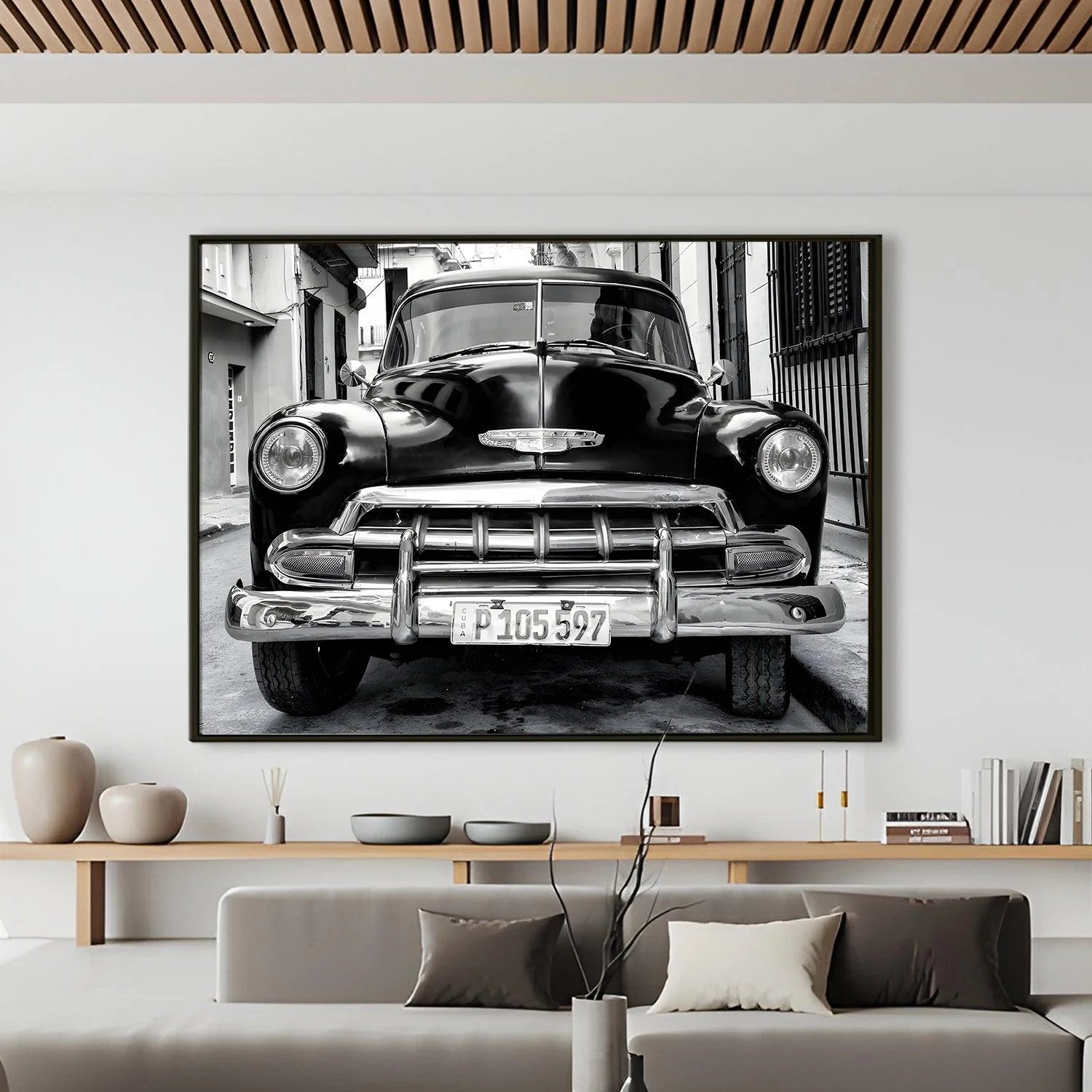 Vintage Black And White Cars Canvas Wall Art Painting For Home And Office 