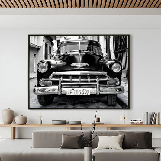 Vintage Black And White Cars Canvas Wall Art Painting For Home And Office 