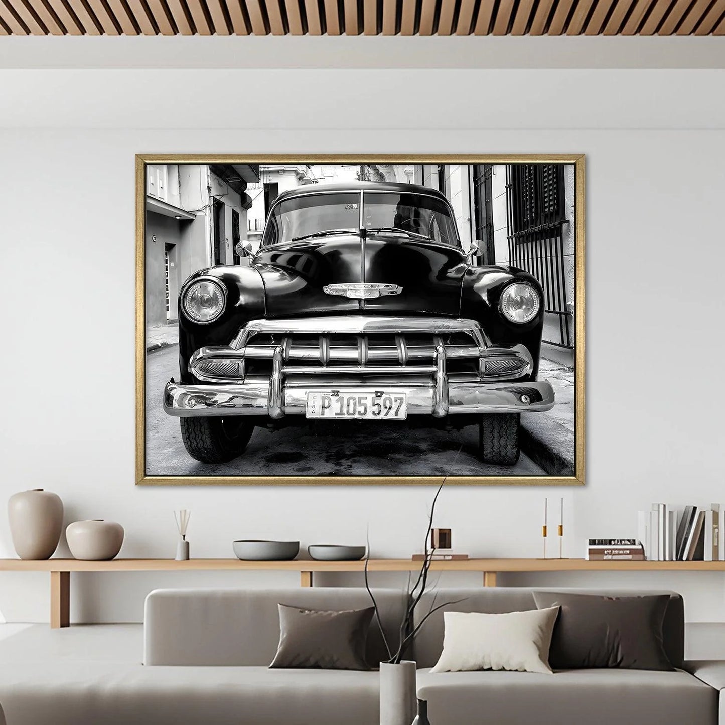 Vintage Black And White Cars Canvas Wall Art Painting For Home And Office 
