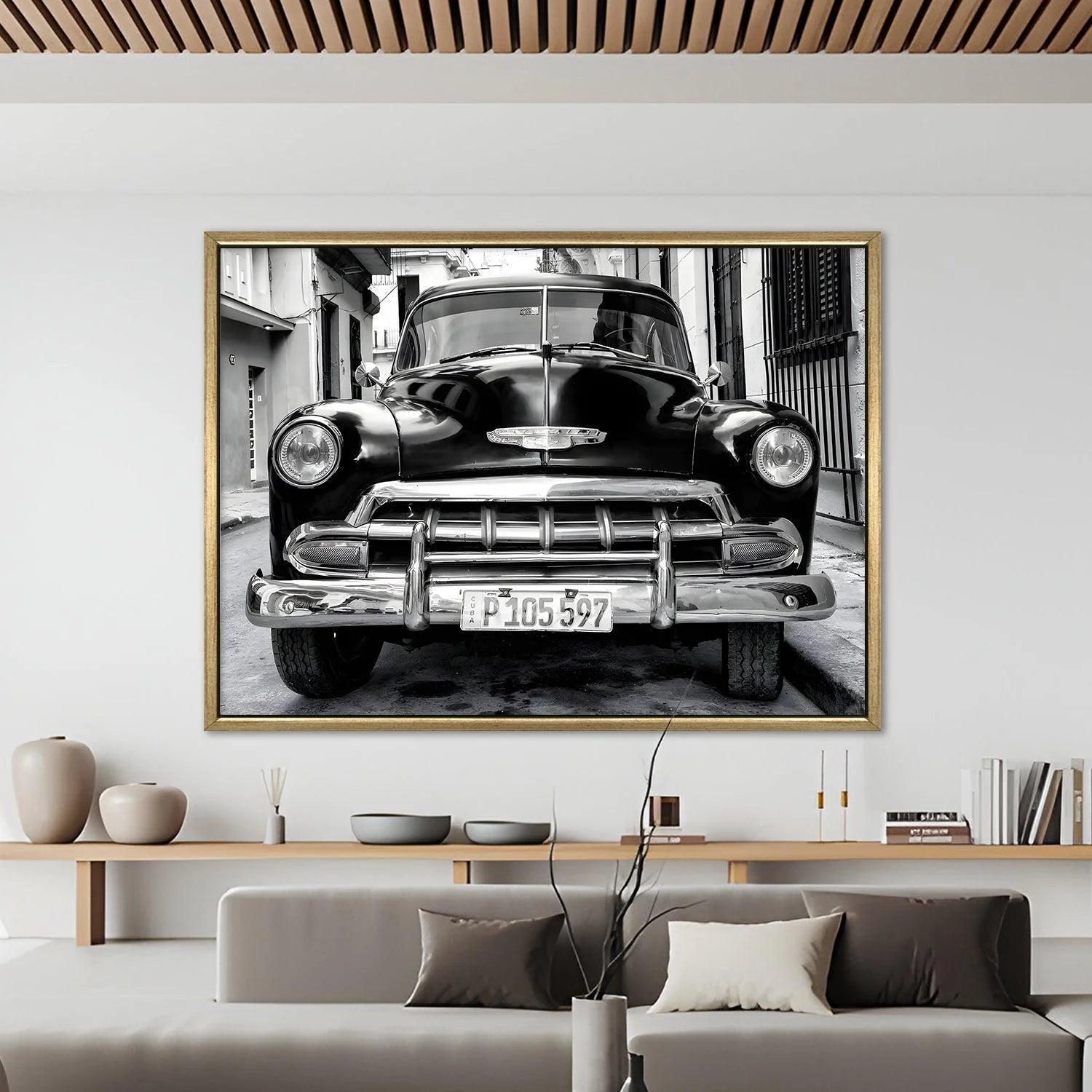 Vintage Black And White Cars Canvas Wall Art Painting For Home And Office 