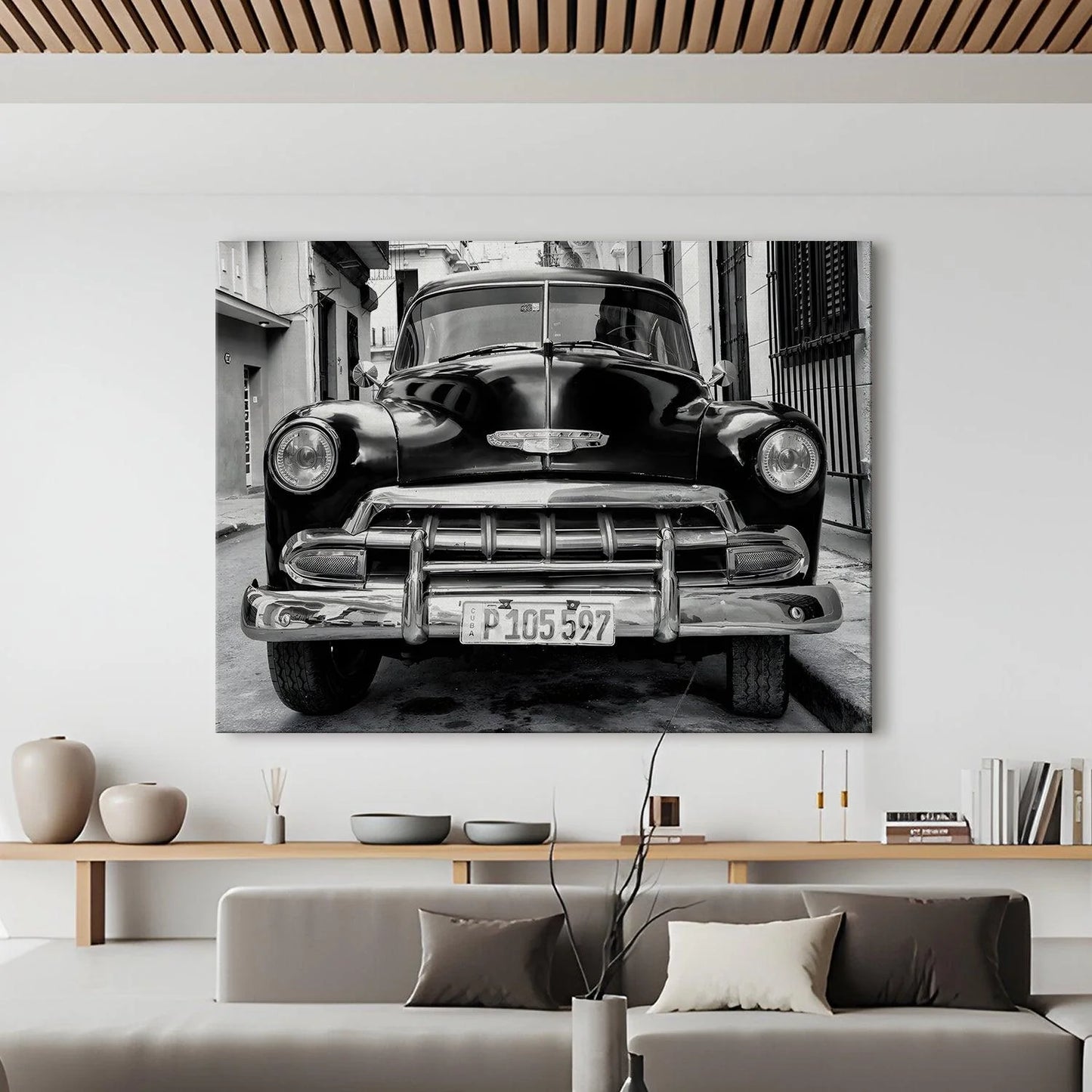 Vintage Black And White Cars Canvas Wall Art Painting For Home And Office 