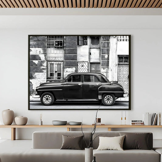 Vintage Black And White Cars Canvas Wall Art Painting For Home Decoration