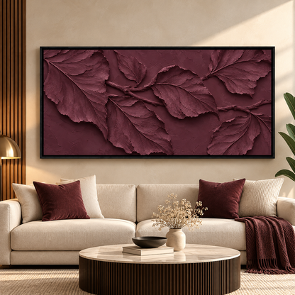 Burgundy Textured Leaf Wall Art for Luxury Modern Interiors