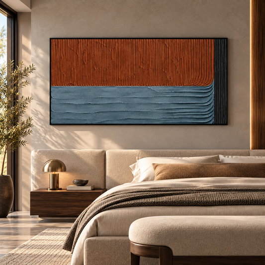Terracotta Blue Abstract Textured Wall Art for Modern Interiors