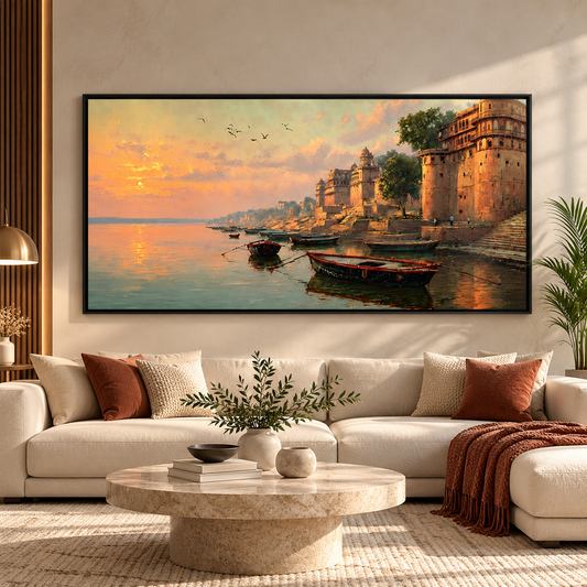 Varanasi Ghat Canvas Painting for Traditional Wall Decor